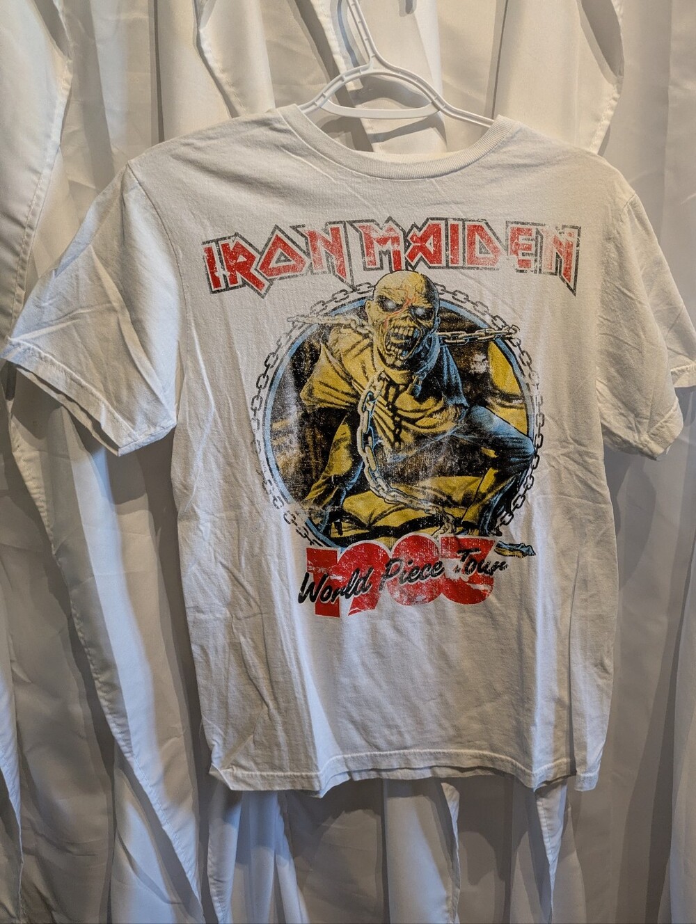 3 Iron Maiden World Piece Tour 1983 Graphic Band Tee White S